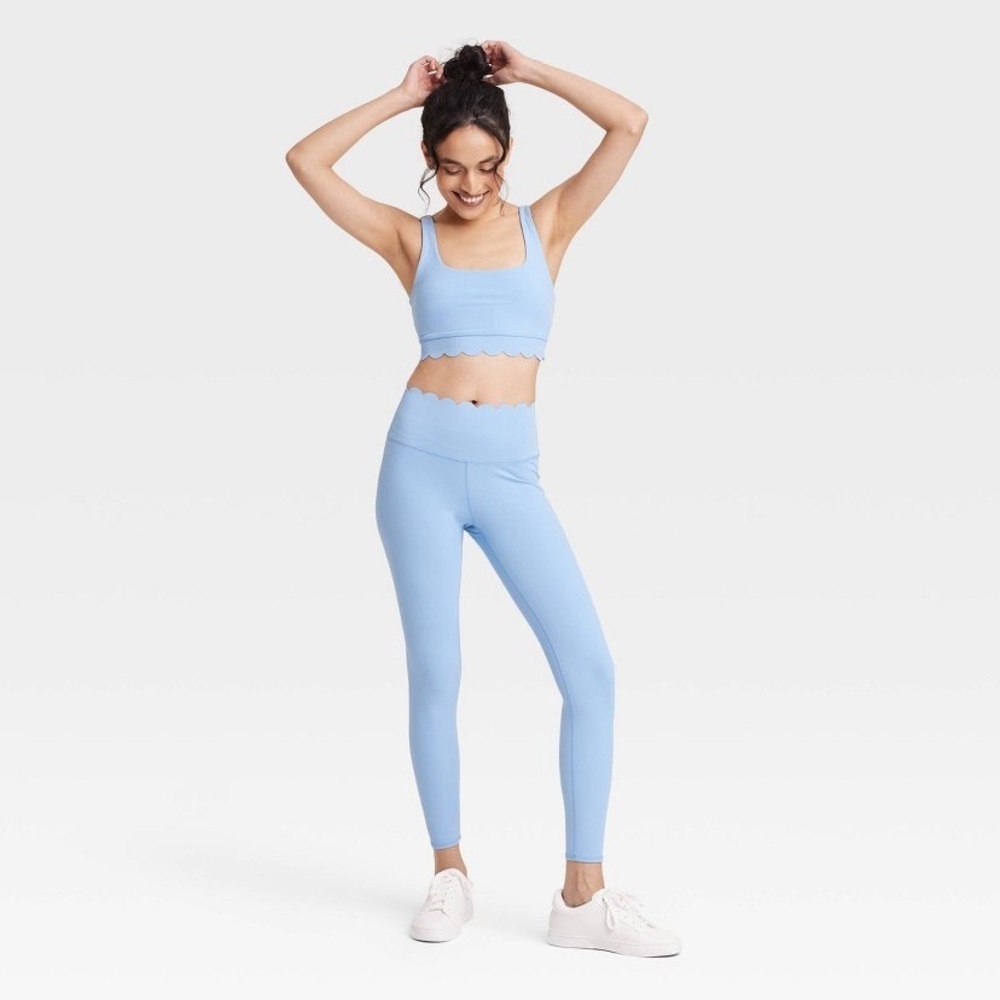Scallop Detail Sports Bra JoyLabLight Blue Nylon Spandex Blend Removable Padding